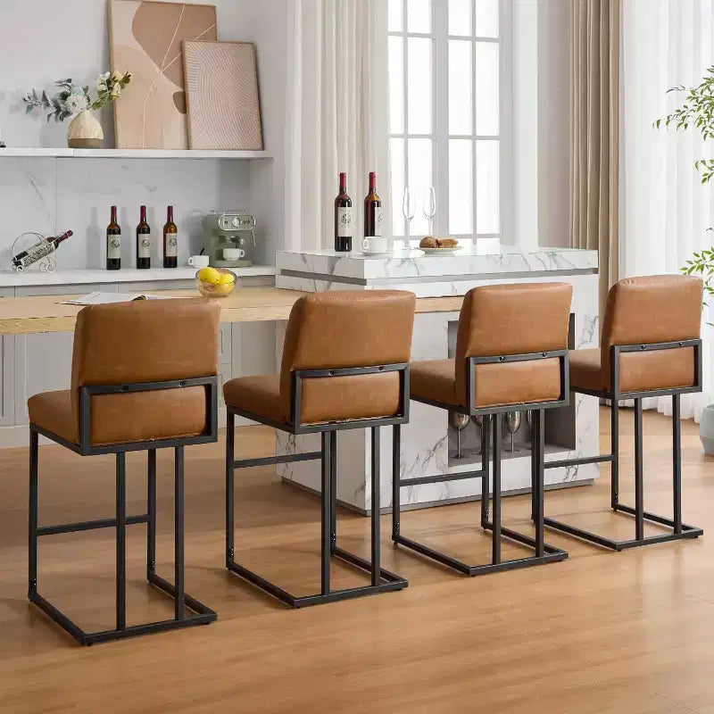 Tabourets de bar à hauteur de comptoir avec dossier, lot de 1 tabouret de bar rembourré en cuir, hauteur d'assise de 24 pouces pour îlot de cuisine, coin repas ou café