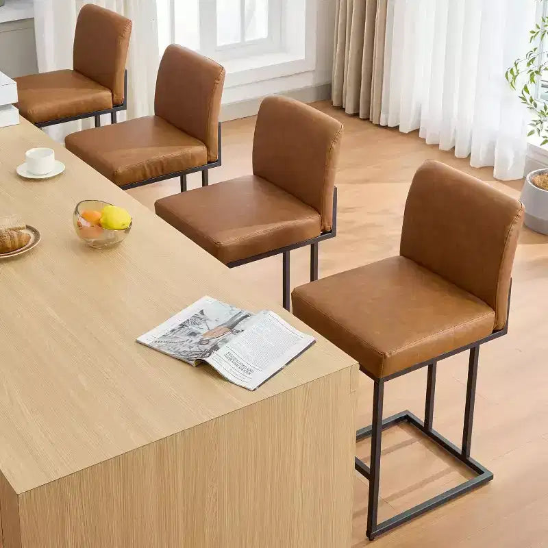 Tabourets de bar à hauteur de comptoir avec dossier, lot de 1 tabouret de bar rembourré en cuir, hauteur d'assise de 24 pouces pour îlot de cuisine, coin repas ou café