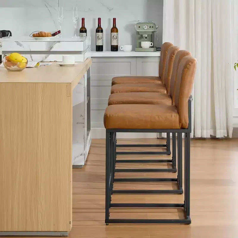 Tabourets de bar à hauteur de comptoir avec dossier, lot de 1 tabouret de bar rembourré en cuir, hauteur d'assise de 24 pouces pour îlot de cuisine, coin repas ou café