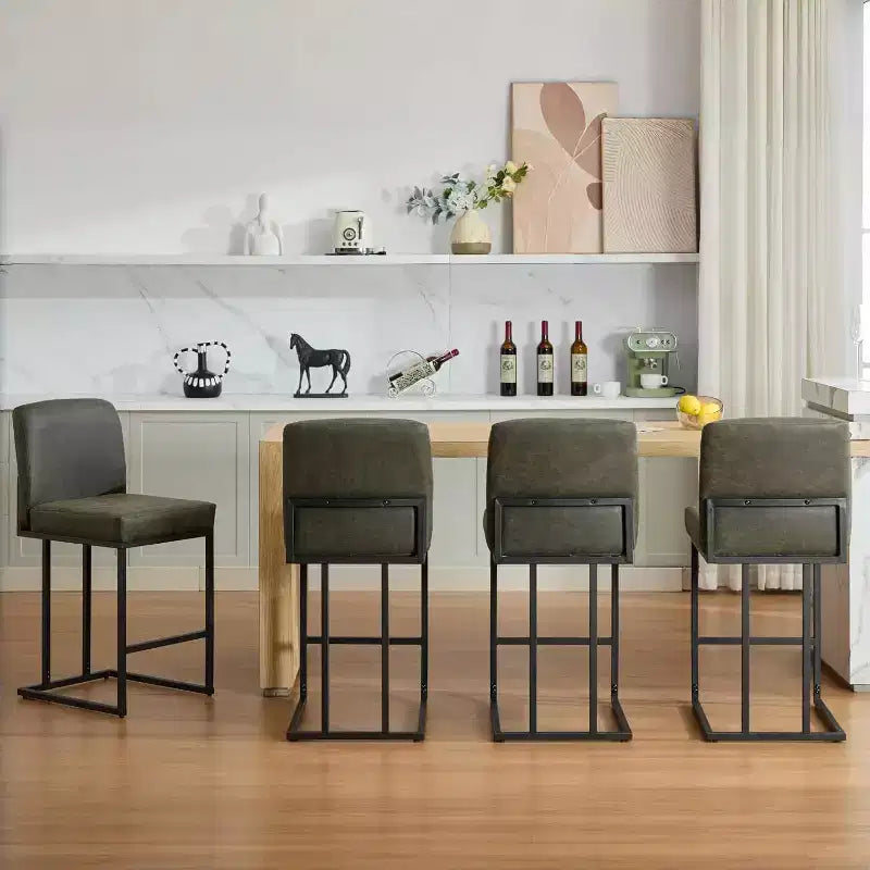 Tabourets de bar à hauteur de comptoir avec dossier, lot de 1 tabouret de bar rembourré en cuir, hauteur d'assise de 24 pouces pour îlot de cuisine, coin repas ou café