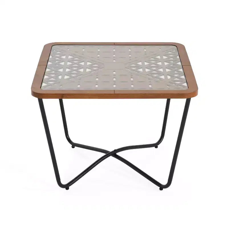 Table basse en verre, table basse carrée, table de centre, table d'appoint, table d'appoint de canapé avec plateau à découpes géométriques - ModernLuxe