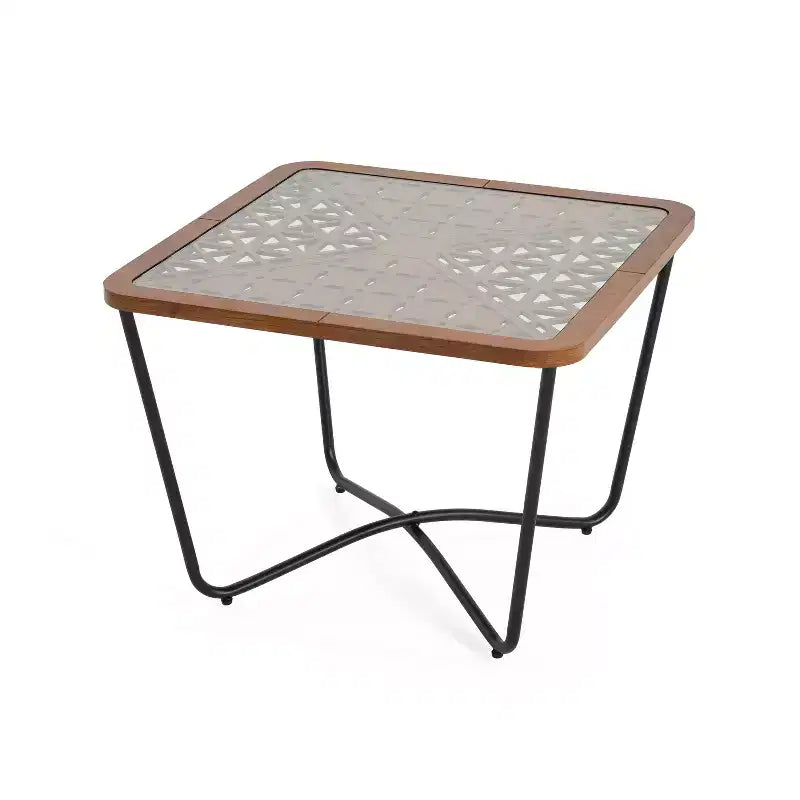 Table basse en verre, table basse carrée, table de centre, table d'appoint, table d'appoint de canapé avec plateau à découpes géométriques - ModernLuxe