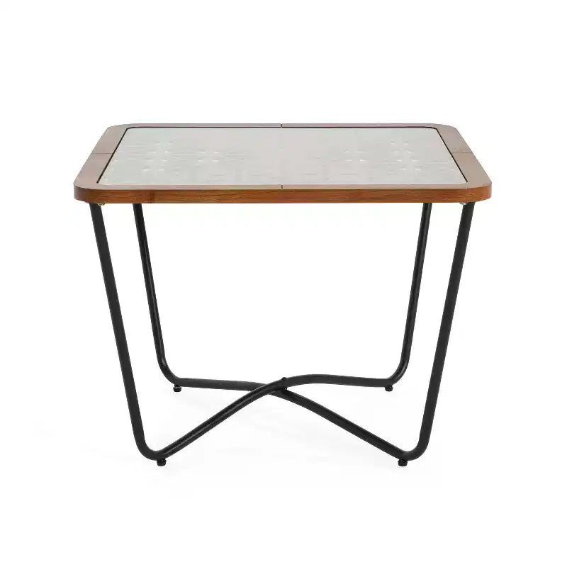 Table basse en verre, table basse carrée, table de centre, table d'appoint, table d'appoint de canapé avec plateau à découpes géométriques - ModernLuxe