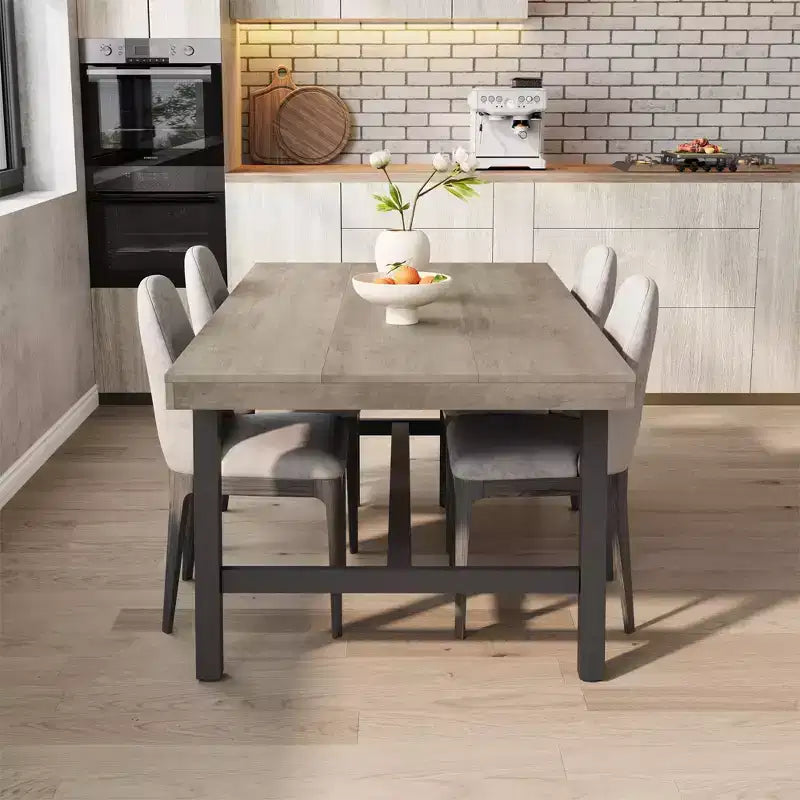 Table à manger rustique en bois de 70,87 po pour 6 personnes, avec pieds en métal noir robustes, table de patio rectangulaire de style industriel pour la cuisine, la salle à manger