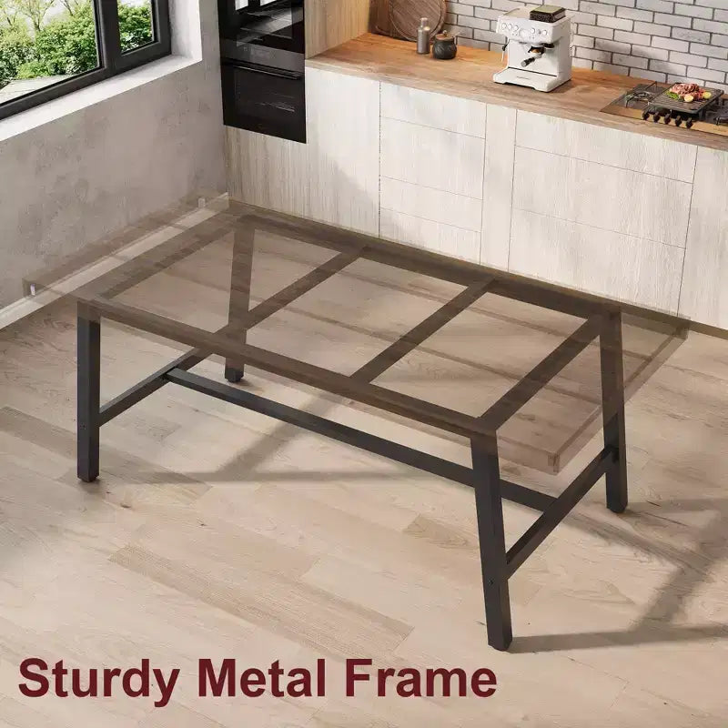 Table à manger rustique en bois de 70,87 po pour 6 personnes, avec pieds en métal noir robustes, table de patio rectangulaire de style industriel pour la cuisine, la salle à manger