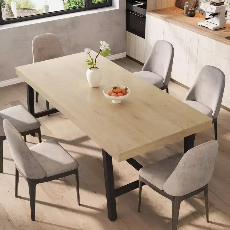 Table à manger rustique en bois de 70,87 po pour 6 personnes, avec pieds en métal noir robustes, table de patio rectangulaire de style industriel pour la cuisine, la salle à manger