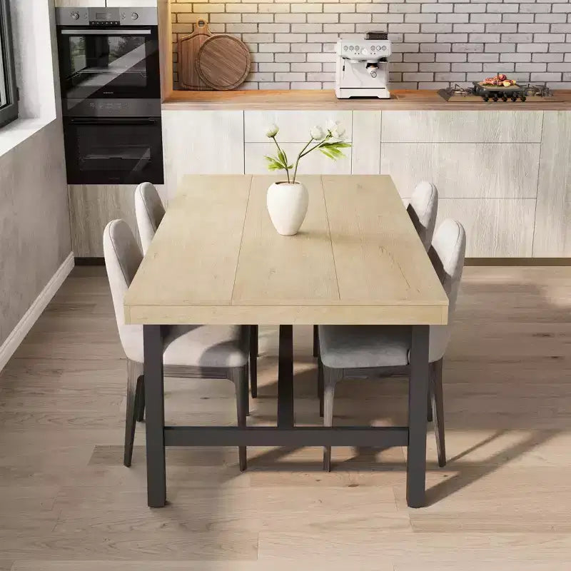 Table à manger rustique en bois de 70,87 po pour 6 personnes, avec pieds en métal noir robustes, table de patio rectangulaire de style industriel pour la cuisine, la salle à manger