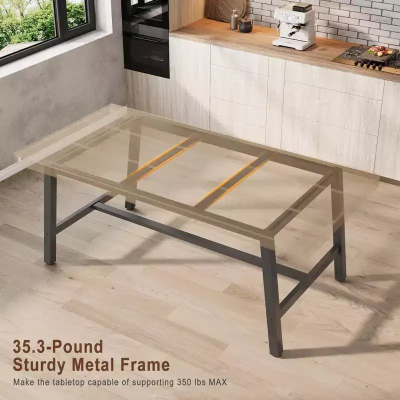 Table à manger rustique en bois de 70,87 po pour 6 personnes, avec pieds en métal noir robustes, table de patio rectangulaire de style industriel pour la cuisine, la salle à manger