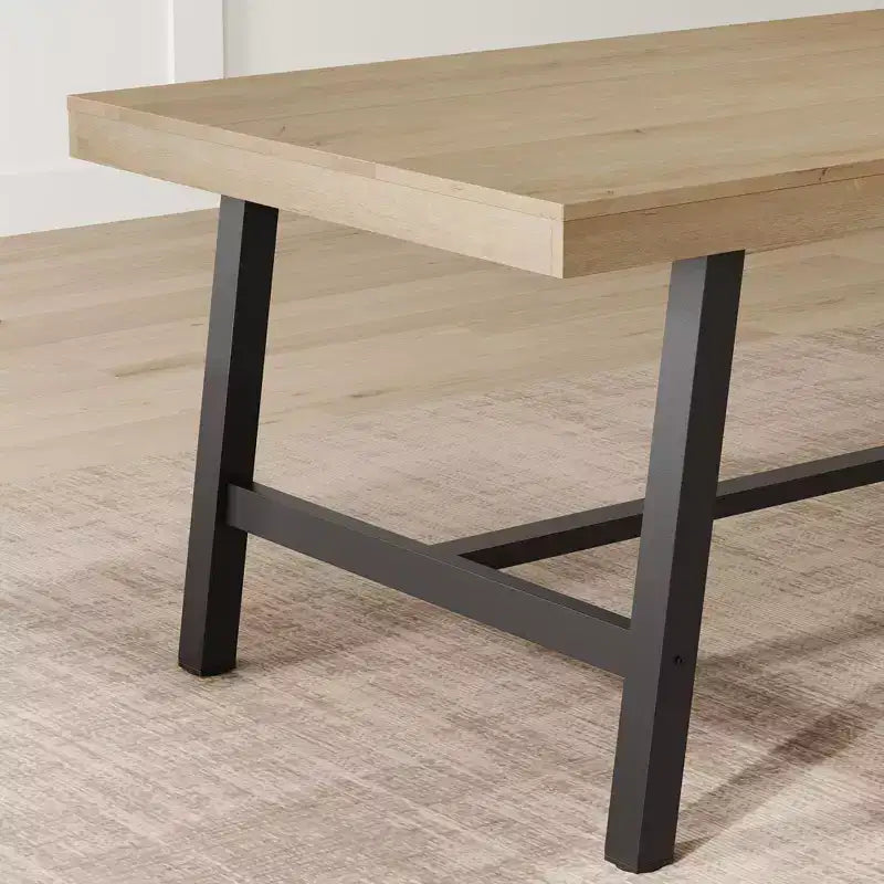 Table à manger rustique en bois de 70,87 po pour 6 personnes, avec pieds en métal noir robustes, table de patio rectangulaire de style industriel pour la cuisine, la salle à manger