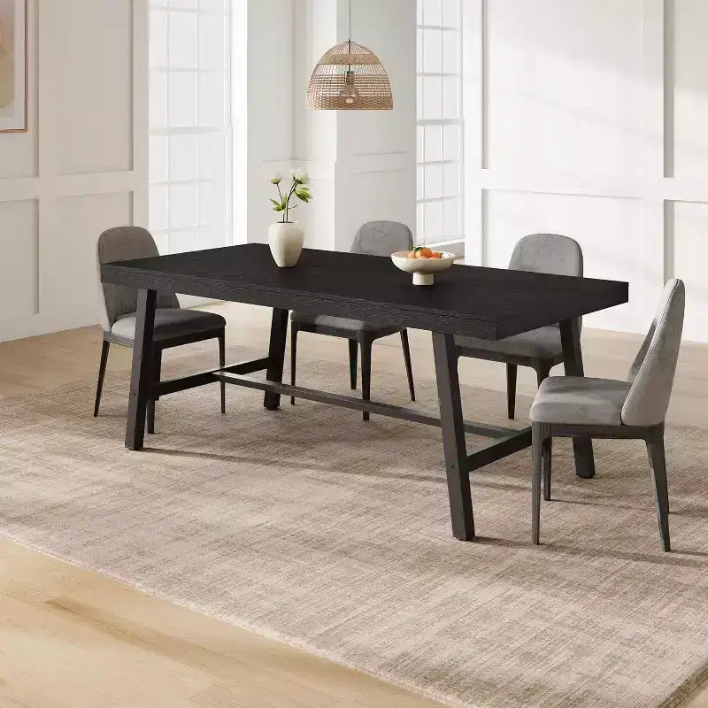 Table à manger rustique en bois de 70,87 po pour 6 personnes, avec pieds en métal noir robustes, table de patio rectangulaire de style industriel pour la cuisine, la salle à manger