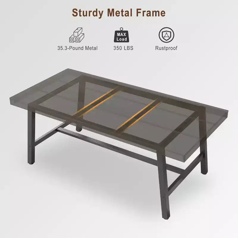 Table à manger rustique en bois de 70,87 po pour 6 personnes, avec pieds en métal noir robustes, table de patio rectangulaire de style industriel pour la cuisine, la salle à manger