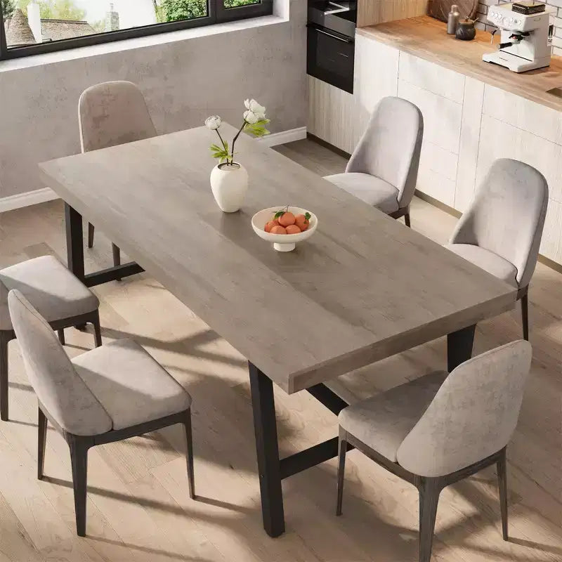 Table à manger rustique en bois de 70,87 po pour 6 personnes, avec pieds en métal noir robustes, table de patio rectangulaire de style industriel pour la cuisine, la salle à manger
