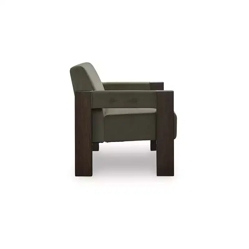 Fauteuil d'appoint en velours vert olive avec cadre en bois finition expresso
