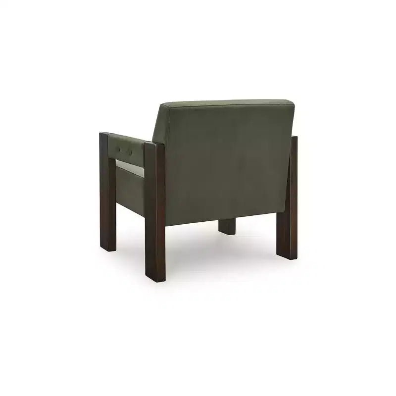 Fauteuil d'appoint en velours vert olive avec cadre en bois finition expresso