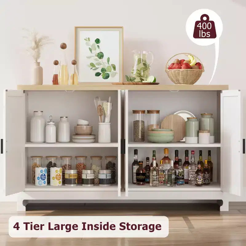 Meuble de Rangement d'Appoint en Rotin avec 4 Portes et Étagère, Meuble Bar Moderne