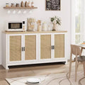 COZONY Rattan Accent Storage Cabinet with 4 Doors & Shelf, Modern Console Coffee Bar Cabinet for Dining Room, Kitchen, Living Room & Entryway