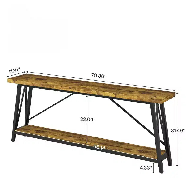 Console industrielle extra longue en métal avec base de rangement, table d'entrée étroite moderne, table de canapé pour couloir, salon