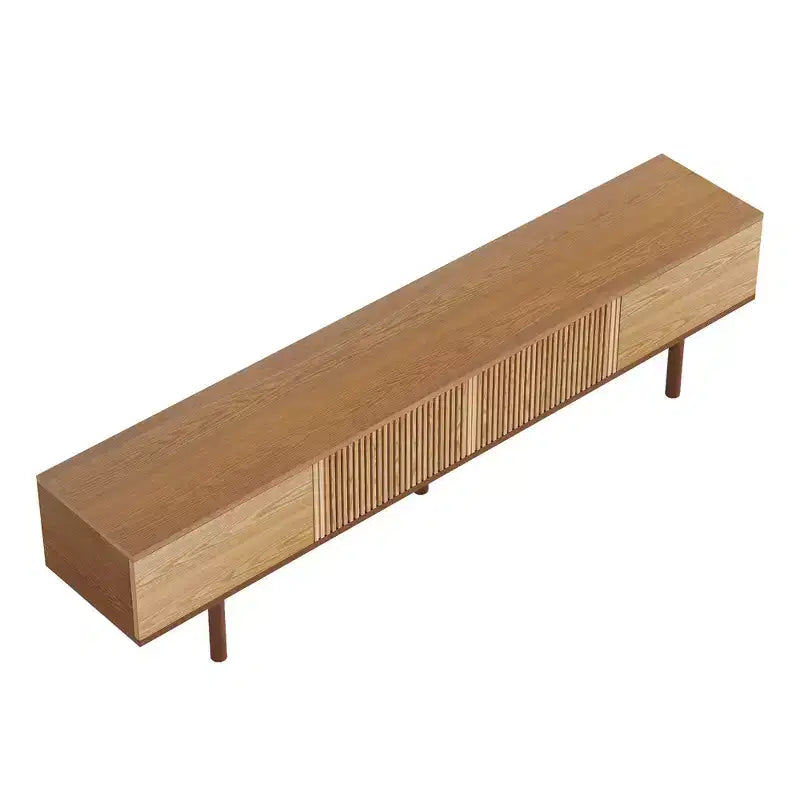 Meuble TV Mid-Century Modern de 220 cm en bois massif, console multimédia avec espace de rangement, couleur naturelle