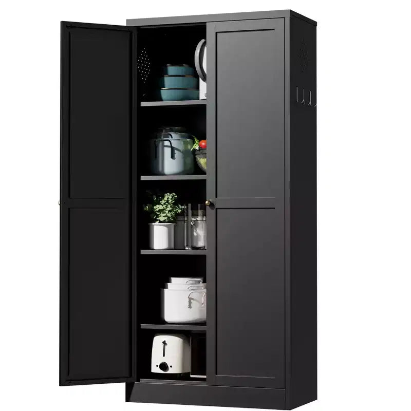 VIYET 61 Meuble de rangement de cuisine en métal noir, 4 étagères réglables capacité 50 kg, Organisateur autoportant robuste