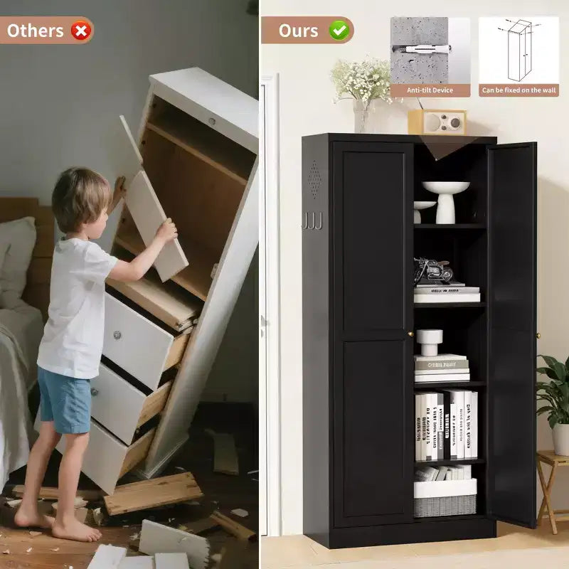 VIYET 61 Meuble de rangement de cuisine en métal noir, 4 étagères réglables capacité 50 kg, Organisateur autoportant robuste