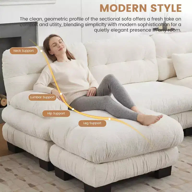 Canapé modulaire surdimensionné en chenille de 101,57 po, canapé en U avec pouf mobile, canapé d'angle 7 places