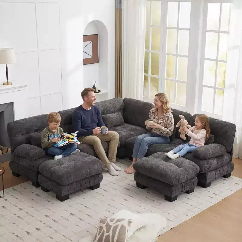 Canapé modulaire surdimensionné en chenille de 101,57 po, canapé en U avec pouf mobile, canapé d'angle 7 places