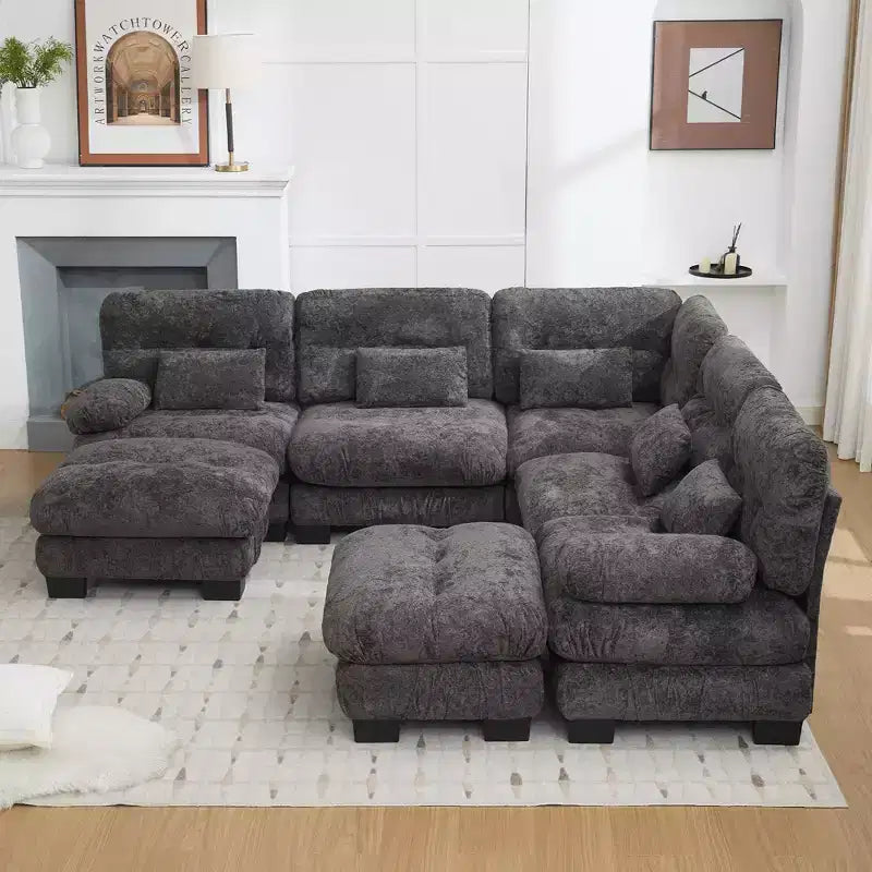 Canapé modulaire surdimensionné en chenille de 101,57 po, canapé en U avec pouf mobile, canapé d'angle 7 places