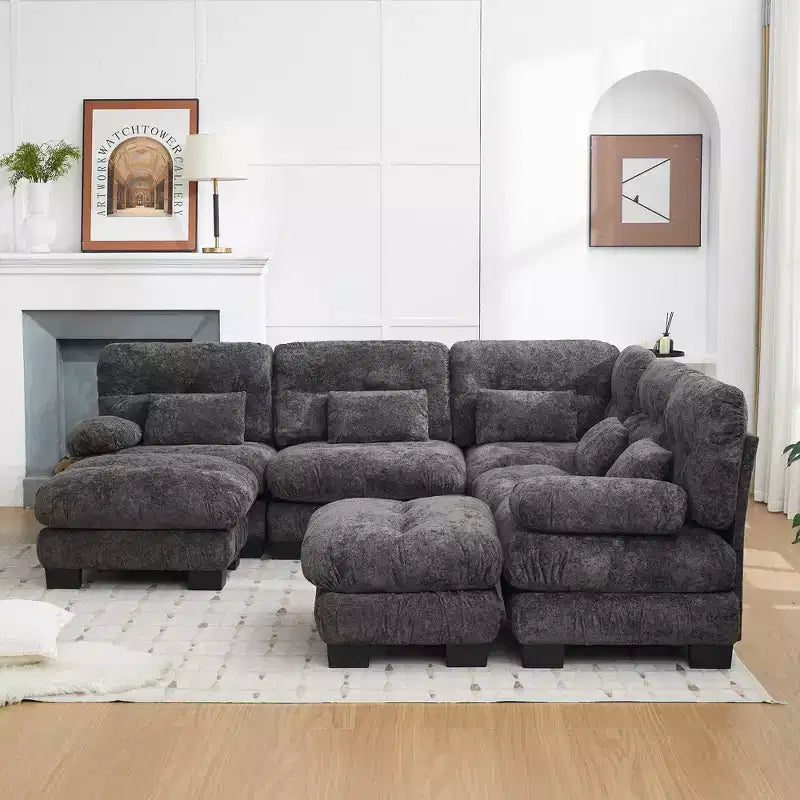 Canapé modulaire surdimensionné en chenille de 101,57 po, canapé en U avec pouf mobile, canapé d'angle 7 places