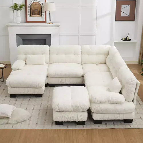 Canapé modulaire surdimensionné en chenille de 101,57 po, canapé en U avec pouf mobile, canapé d'angle 7 places