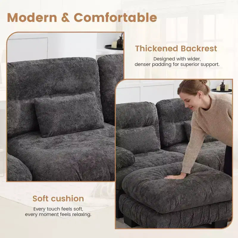 Canapé modulaire surdimensionné en chenille de 101,57 po, canapé en U avec pouf mobile, canapé d'angle 7 places