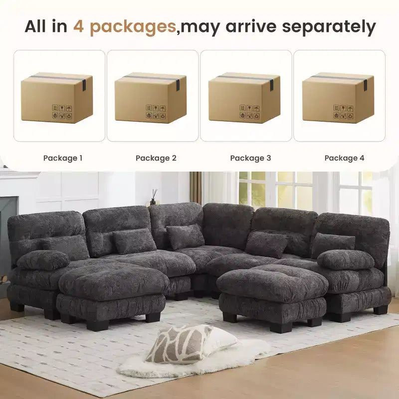Canapé modulaire surdimensionné en chenille de 101,57 po, canapé en U avec pouf mobile, canapé d'angle 7 places