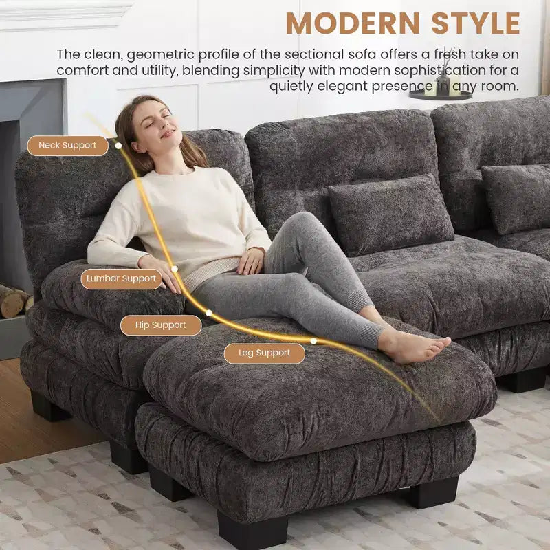 Canapé modulaire surdimensionné en chenille de 101,57 po, canapé en U avec pouf mobile, canapé d'angle 7 places
