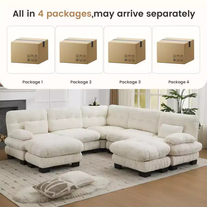 Canapé modulaire surdimensionné en chenille de 101,57 po, canapé en U avec pouf mobile, canapé d'angle 7 places