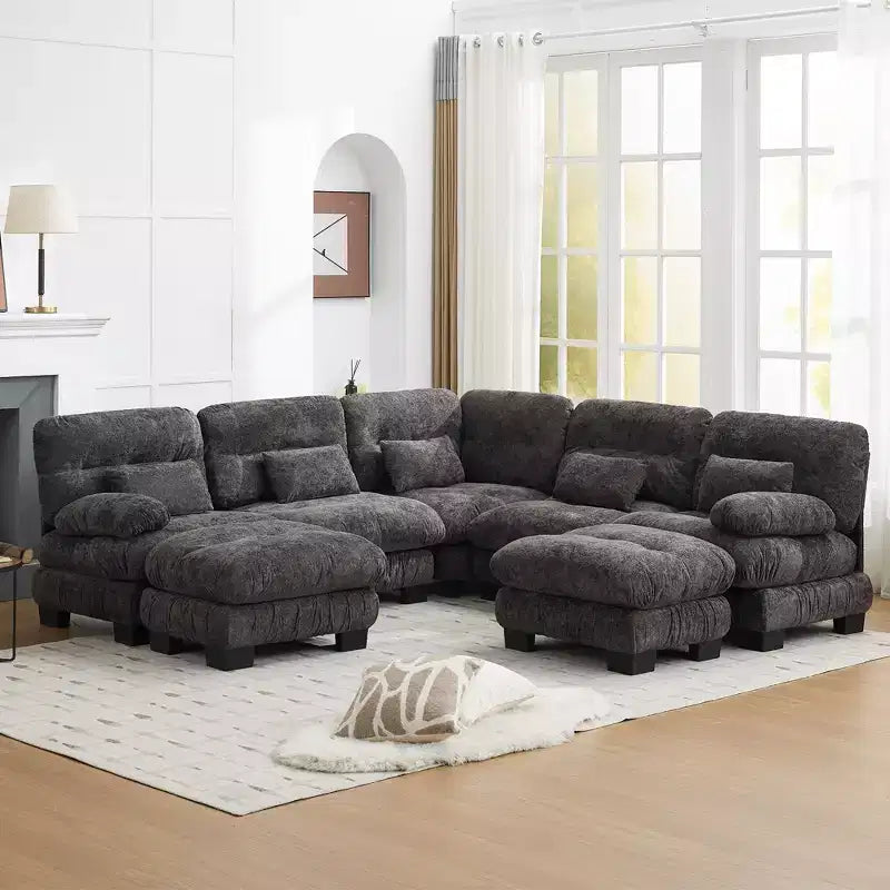 Canapé modulaire surdimensionné en chenille de 101,57 po, canapé en U avec pouf mobile, canapé d'angle 7 places