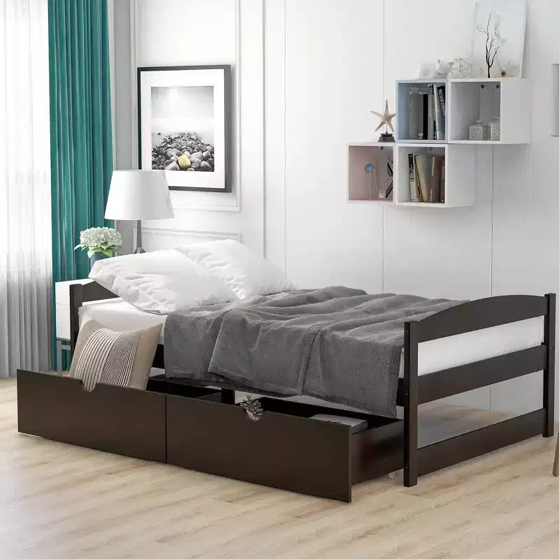 Lit plateforme en bois double avec 2 tiroirs, assemblage facile