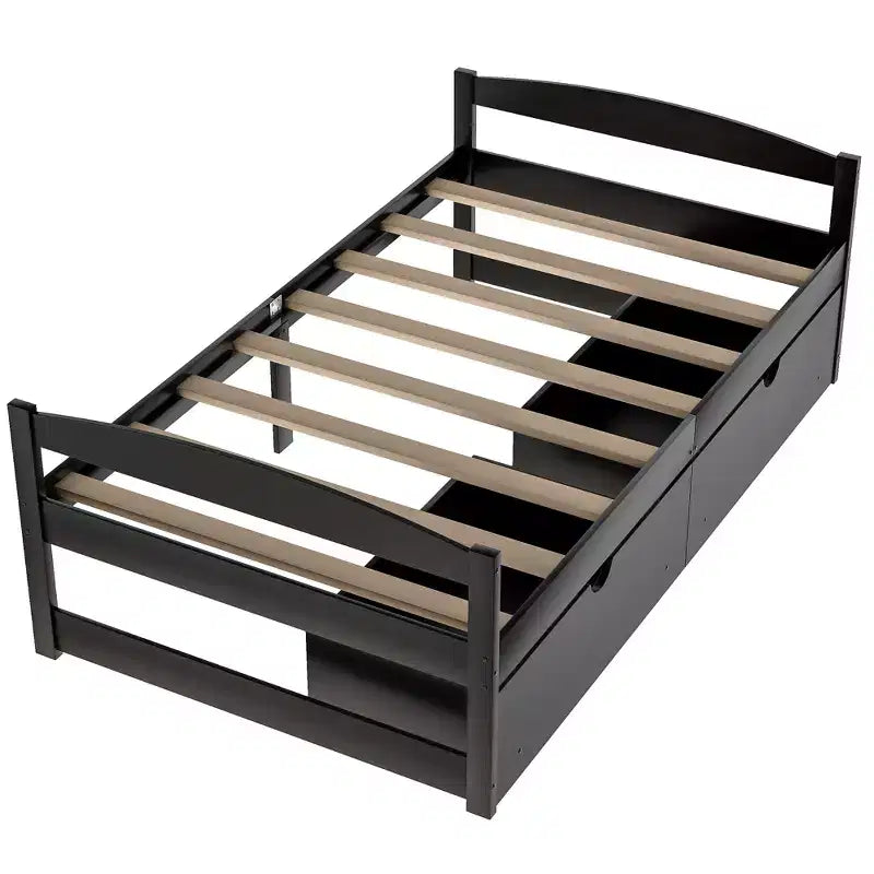 Lit plateforme en bois double avec 2 tiroirs, assemblage facile