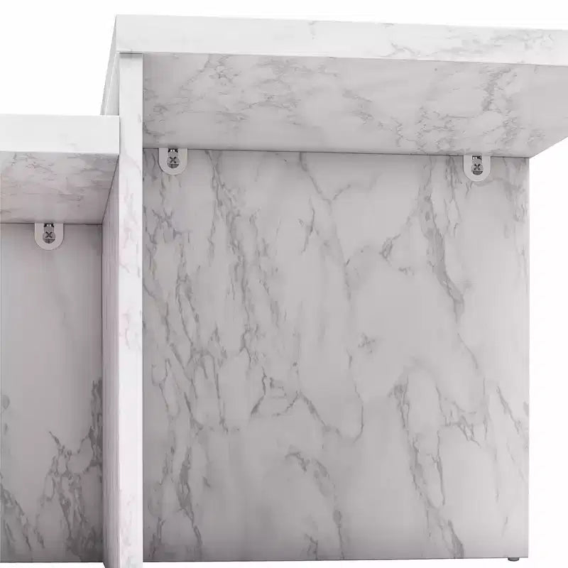 Table basse Brielle à deux niveaux en faux marbre blanc, table pratique de luxe en bois composite pour salon moderne