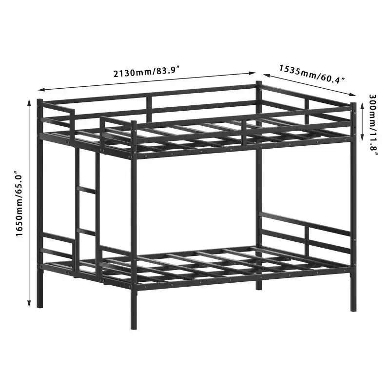 Lit superposé métallique Queen Luxystar avec garde-corps pleine longueur pour appartement et dortoir, Noir