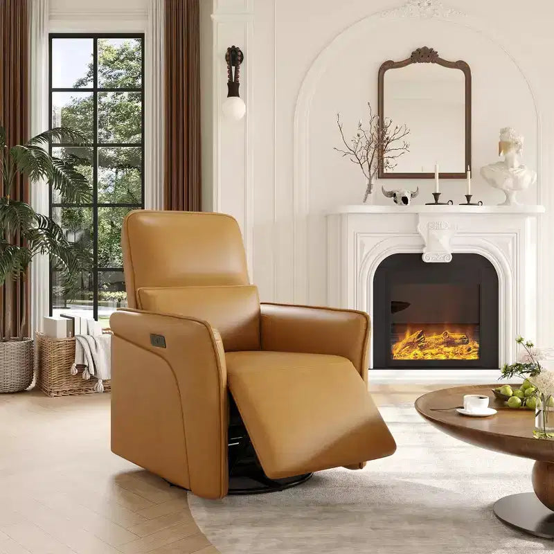 Fauteuil inclinable pivotant à 360° avec port de chargement USB, fauteuil inclinable en similicuir avec siège profond et support lombaire réglable pour le salon