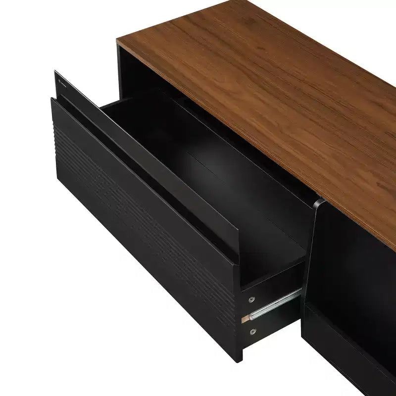 Meuble TV de 180 cm pour téléviseurs jusqu'à 75 pouces, avec portes coulissantes et étagères réglables, console multimédia de style moderne du milieu du siècle