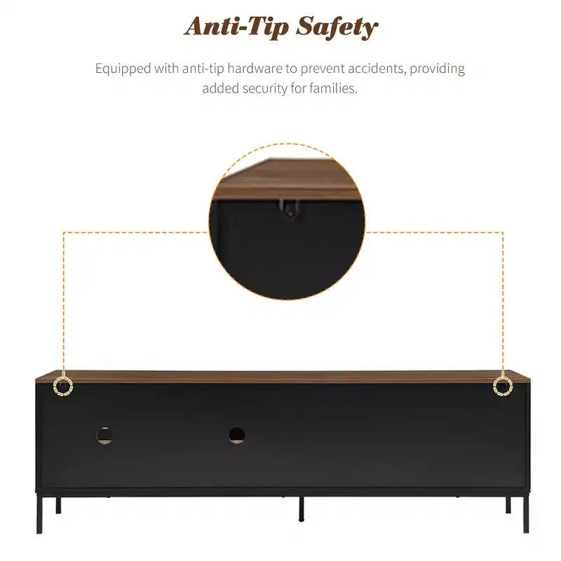 Meuble TV de 180 cm pour téléviseurs jusqu'à 75 pouces, avec portes coulissantes et étagères réglables, console multimédia de style moderne du milieu du siècle