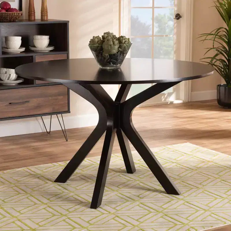 Table à manger ronde en bois, 122 cm de large, marron foncé