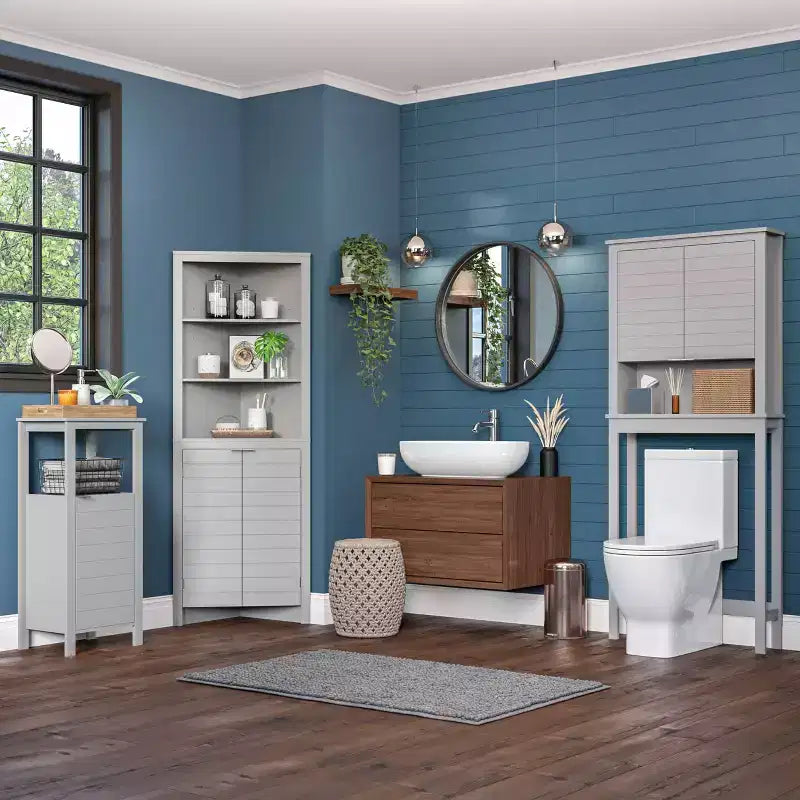 Armoire de rangement d'angle haute de salle de bain avec étagères ouvertes