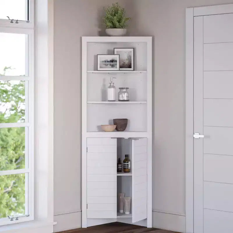Armoire de rangement d'angle haute de salle de bain avec étagères ouvertes