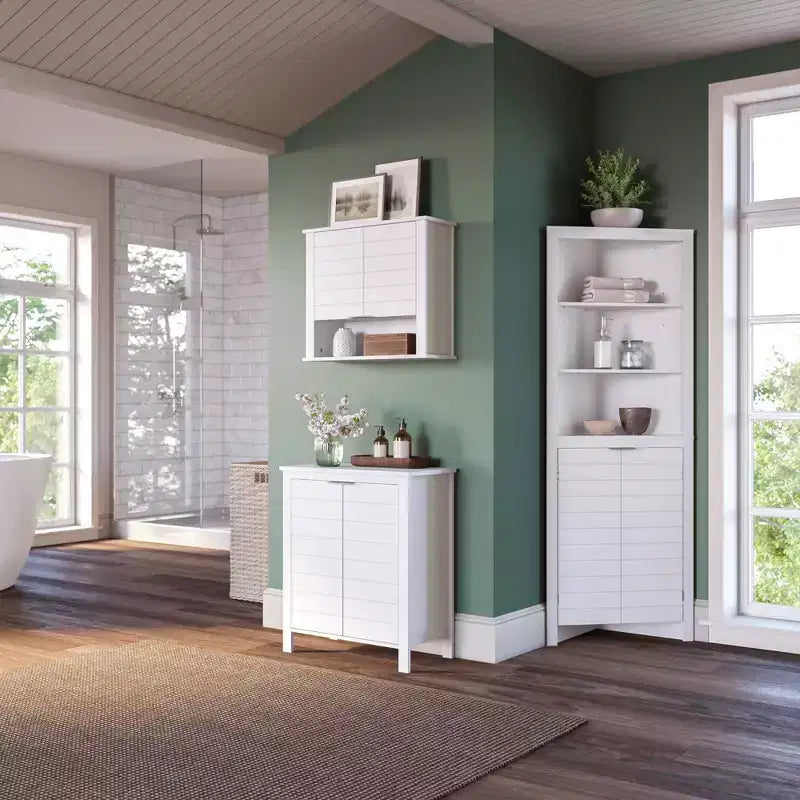 Armoire de rangement d'angle haute de salle de bain avec étagères ouvertes