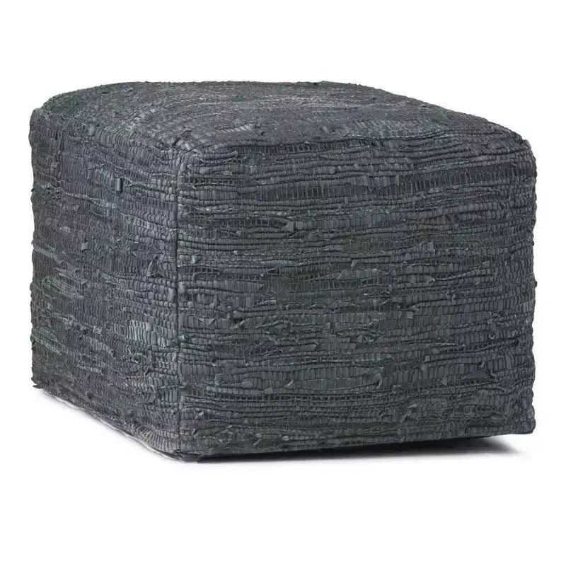 Pouf carré en cuir tressé, 45,7 x 45,7 cm
