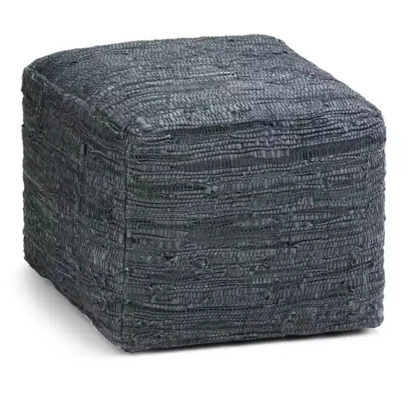 Pouf carré en cuir tressé, 45,7 x 45,7 cm