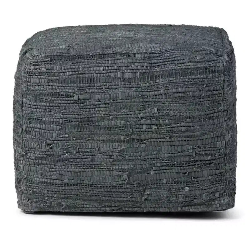 Pouf carré en cuir tressé, 45,7 x 45,7 cm