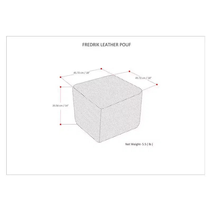 Pouf carré en cuir tressé, 45,7 x 45,7 cm