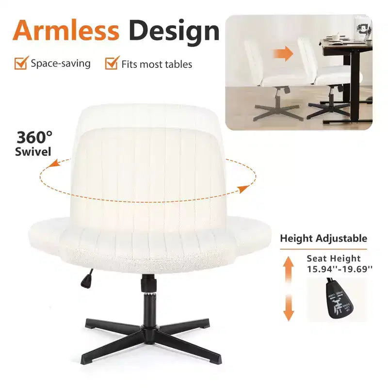 Chaise de bureau ergonomique capitonnée Boucle avec piètement croisé, Beige